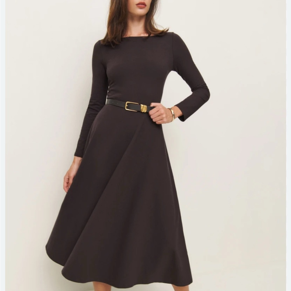 Reformation Wiley Knit Long Sleeve Brown Dress
